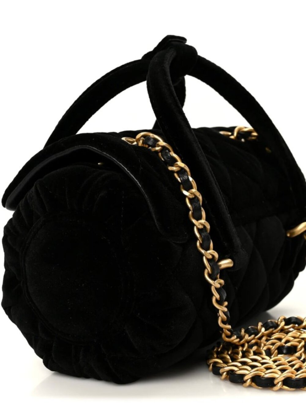 Chanel 2024 Black Velvet Barrel Bag – Mini Bowling 2-Way Shoulder Bag w/Box - Picture 4 of 13